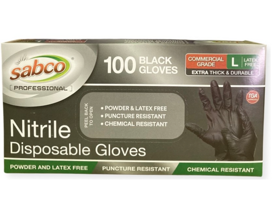 Sabco Black Nitrile Powder Free Disposable Gloves-Heavy Duty - Box of 100