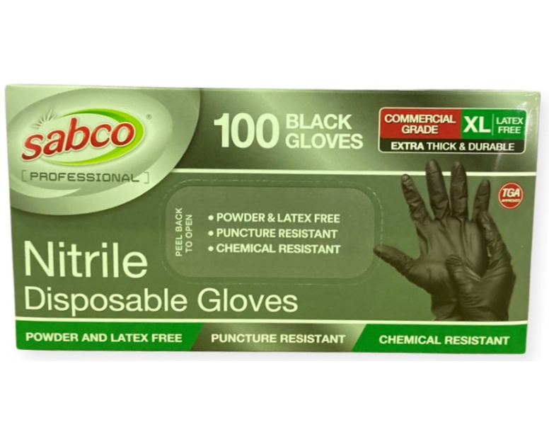 Sabco Black Nitrile Powder Free Disposable Gloves-Heavy Duty - Box of 100