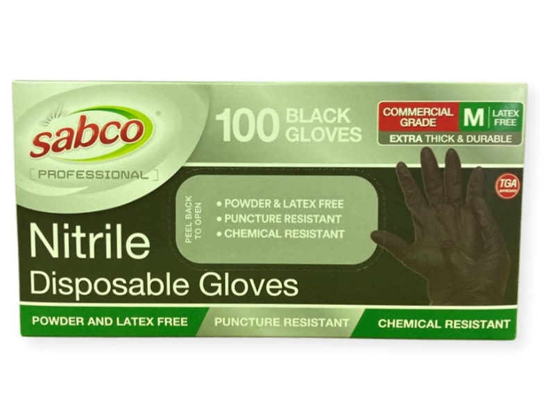 Sabco Black Nitrile Powder Free Disposable Gloves-Heavy Duty - Box of 100